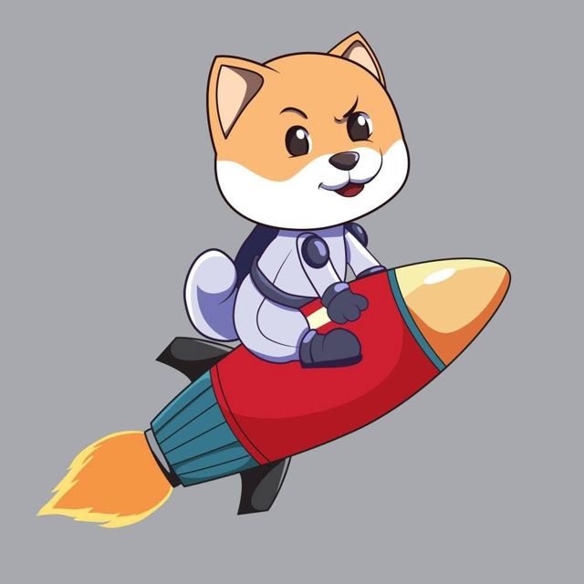 Cartoon dog character in a space suit riding a red rocket
